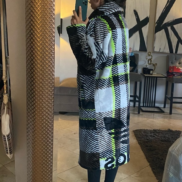 Adidas Ivy park Halls of Ivy plaid faux fur trench coat jacket - Picture 10 of 14
